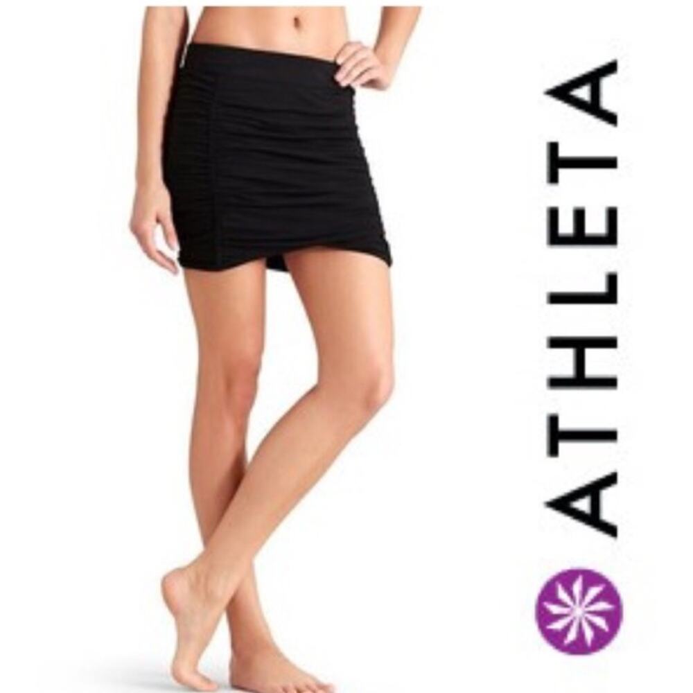 Athleta Twisted Ruched Mini Skirt Womens Small Black Odyssey Bodycon Athleisure